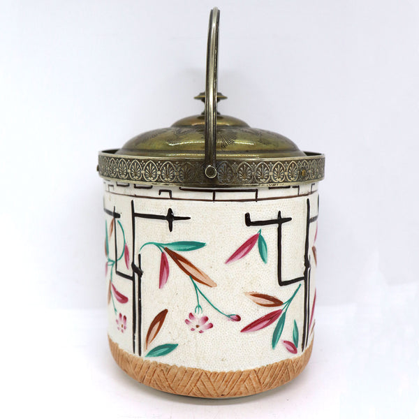 English Brownhills Aesthetic Movement Stoneware Pottery Biscuit Barrel