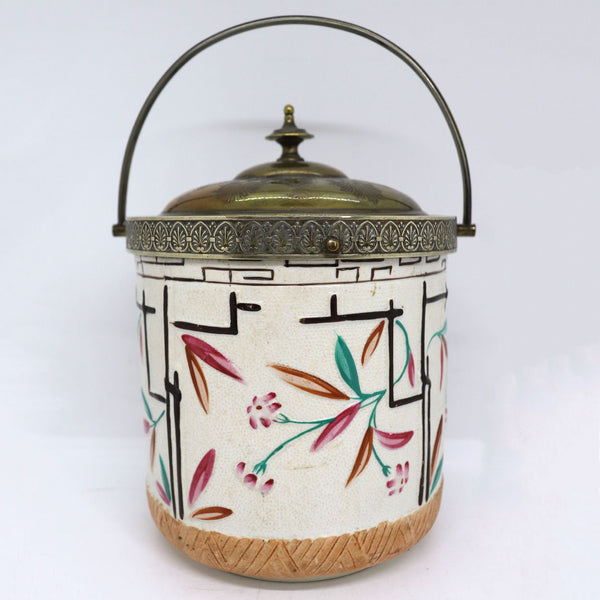 English Brownhills Aesthetic Movement Stoneware Pottery Biscuit Barrel