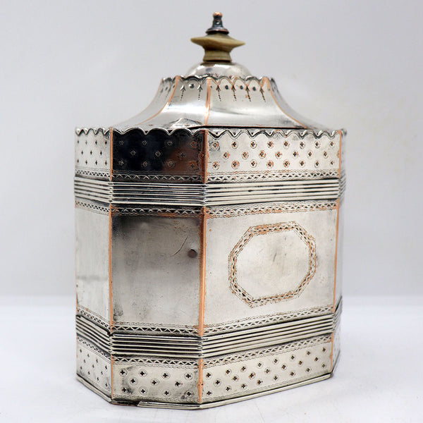 English Sheffield Plate Octagonal Tea Caddy