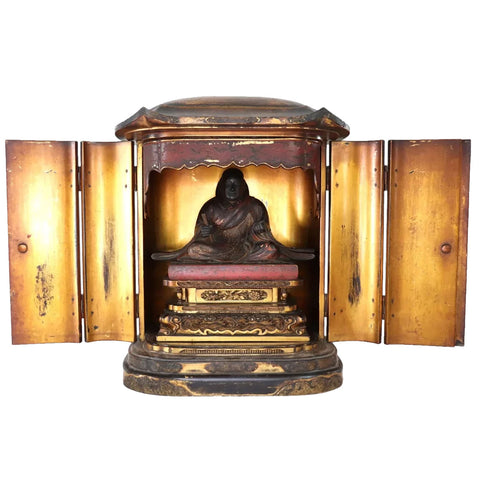 Japanese Gilt and Black Lacquer Altar Cabinet Buddhist Shrine (Butsudan)