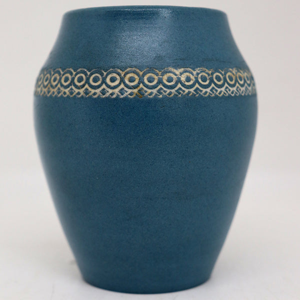 Small Vintage American Denver White Pottery Semi-Matte Blue Glaze Vase