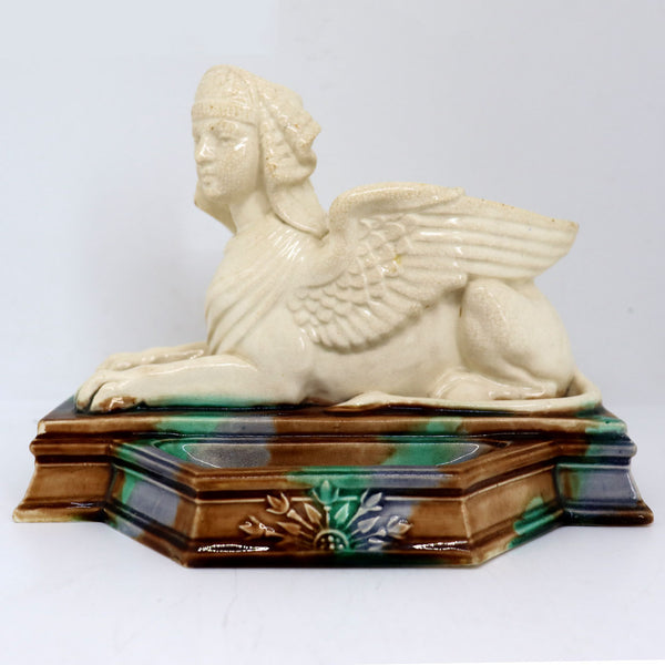 French Egyptian Revival Faience Pottery Sphinx Jardiniere Planter