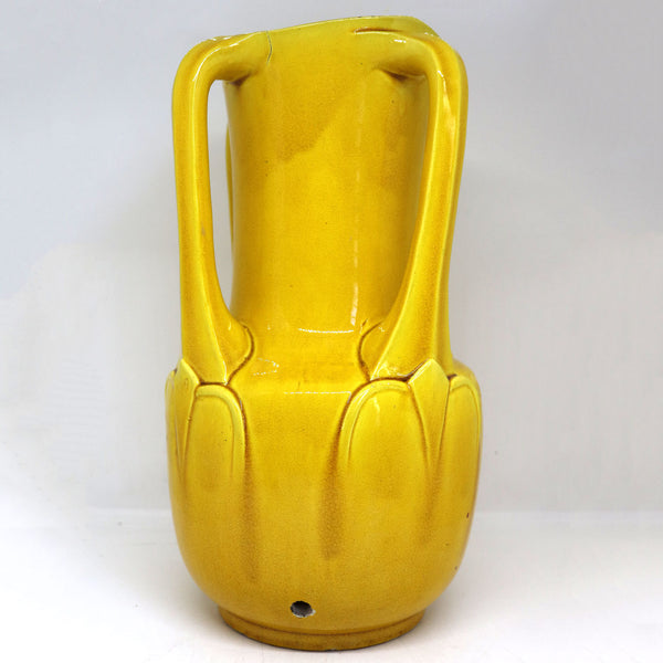 Japanese Awaji Ware Art Nouveau Yellow Pottery Four Handle Lamp Base