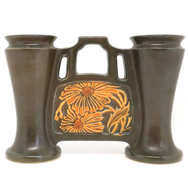 American Roseville Pottery Rosecraft Panel Bridge Double Bud Vase