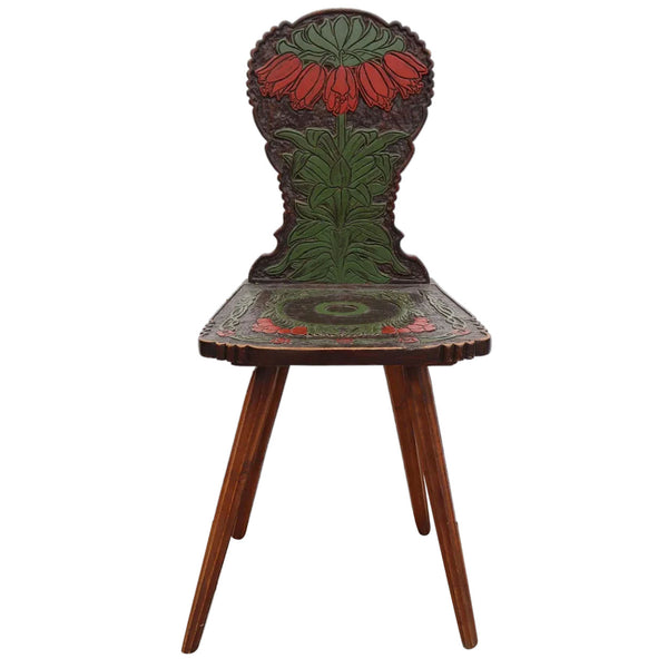 German/Austrian Art Nouveau Painted Pine Floral Hall Side Chair