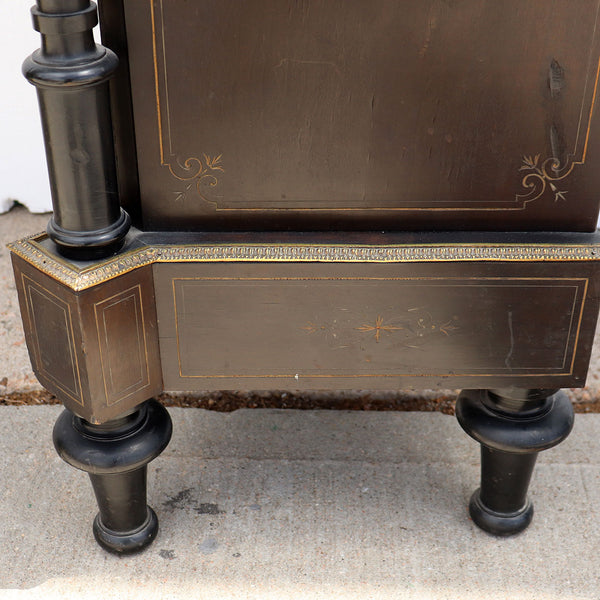 French Napoleon III Porcelain, Ebonized Wood Veneer and Marble Side Cabinet