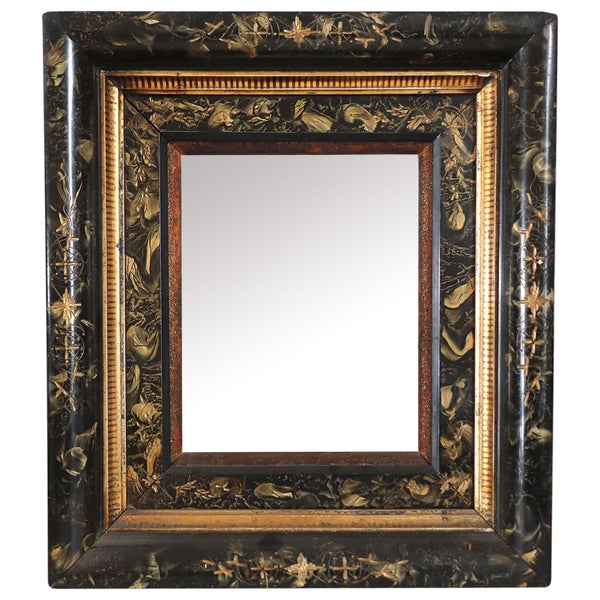 American Eastlake Gilt and Black Faux Marble Framed Wall Mirror