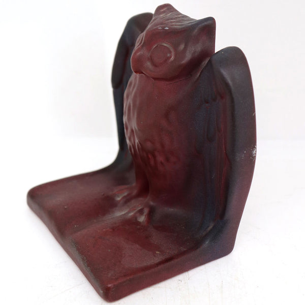 American Van Briggle Pottery Mulberry Glaze Owl Figural Bookend