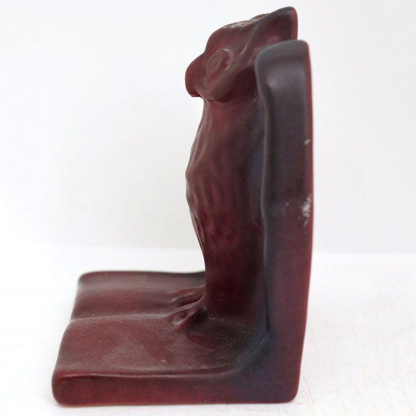 American Van Briggle Pottery Mulberry Glaze Owl Figural Bookend
