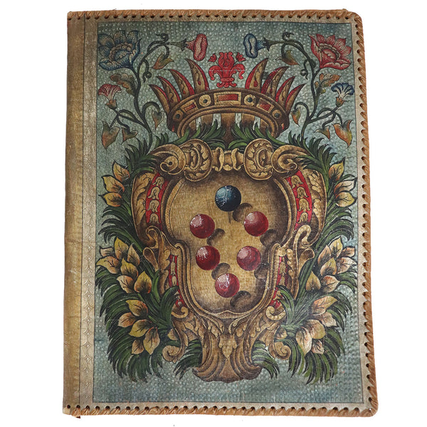 Vintage Italian Hand Painted Leather Coat of Arms Book Cover