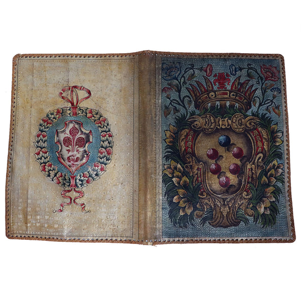 Vintage Italian Hand Painted Leather Coat of Arms Book Cover