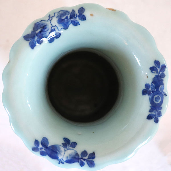 Chinese Qing Porcelain Cobalt on Celadon Ground Two-Handle Vase