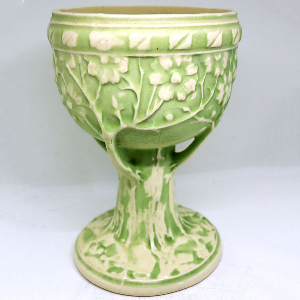 Rare American Roseville Arts and Crafts Green Pottery Tree-of-Life Vase