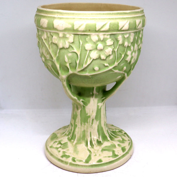 Rare American Roseville Arts and Crafts Green Pottery Tree-of-Life Vase