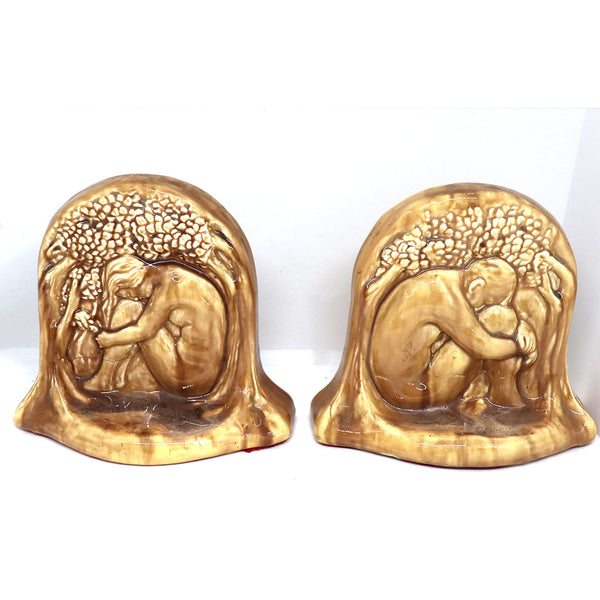 Pair Vintage American Calco Pottery Adam and Eve Bookends