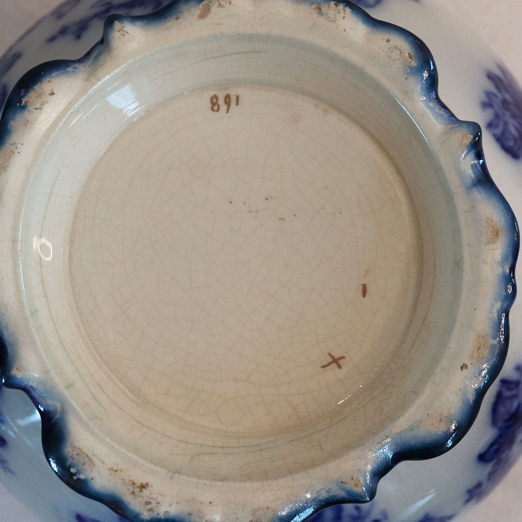 American Wheeling La Belle China Flow Blue SemiPorcelain Gilt Planter