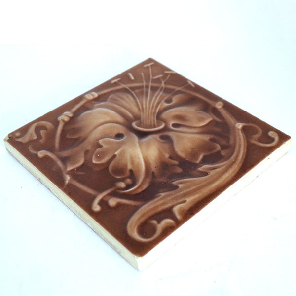 American Glazed Pottery Hibiscus Flower Fireplace Tile