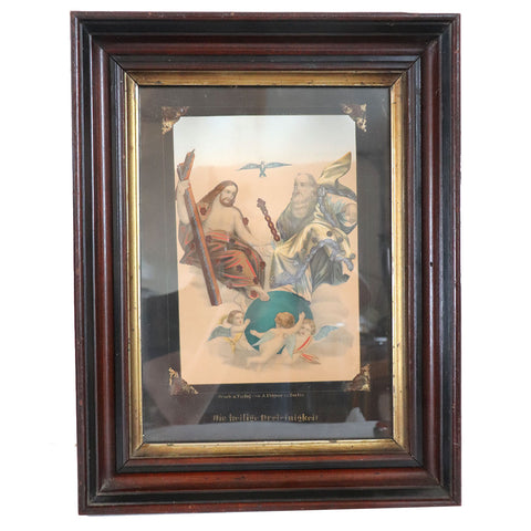 German A. Felgner Walnut Framed Color Lithograph, The Holy Trinity