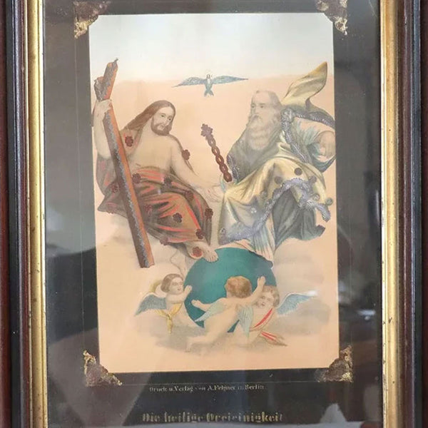 German A. Felgner Walnut Framed Color Lithograph, The Holy Trinity