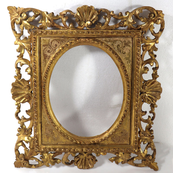 Italian Gilt Gesso Reticulated Oval Reserve Framed Mirror