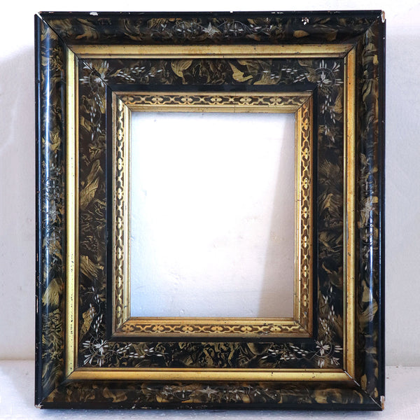 American Eastlake Gilt and Black Faux Marble Framed Wall Mirror