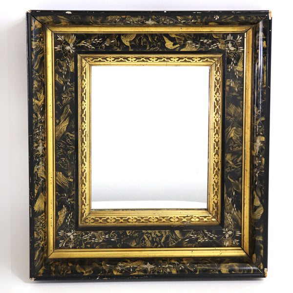 American Eastlake Gilt and Black Faux Marble Framed Wall Mirror