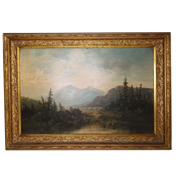 American School Oil on Artist Board Painting, Holy Cross Mountain Landscape