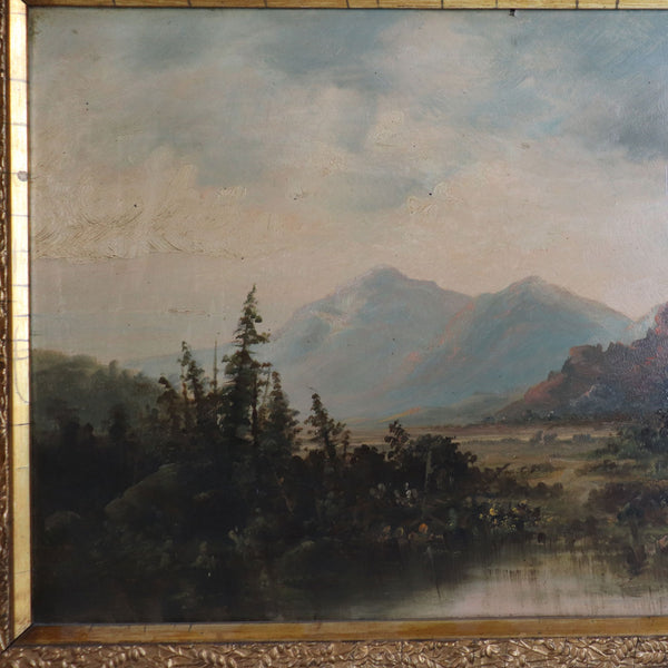 American School Oil on Artist Board Painting, Holy Cross Mountain Landscape