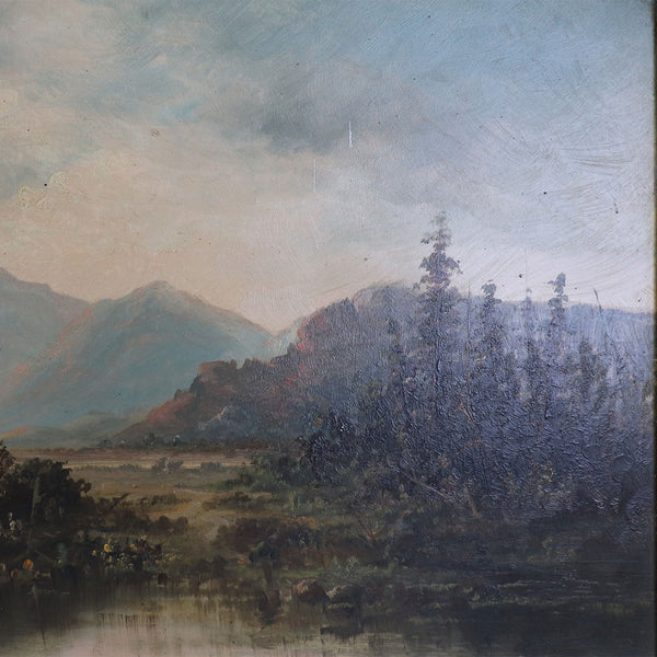 American School Oil on Artist Board Painting, Holy Cross Mountain Landscape