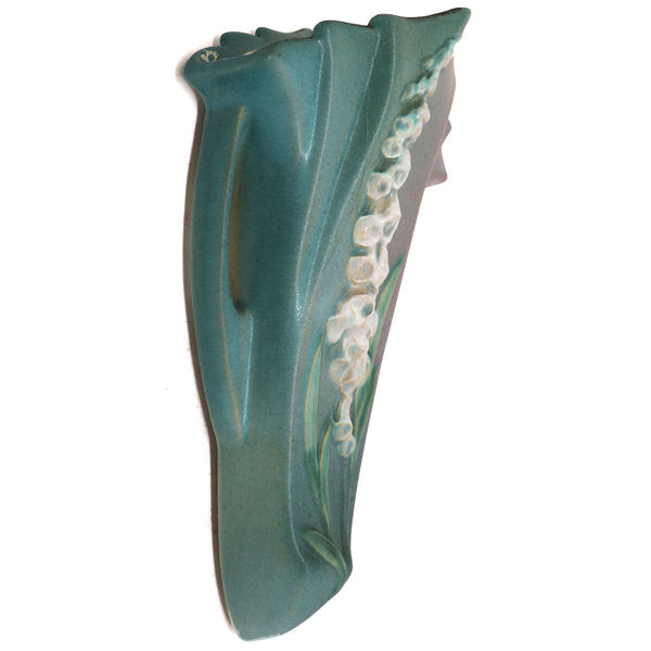 American Roseville Pottery Foxglove Green and Dusty Rose Wall Pocket