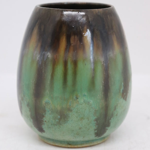 Early American Fulper Vasekraft Green Flambe Pottery Cabinet Vase