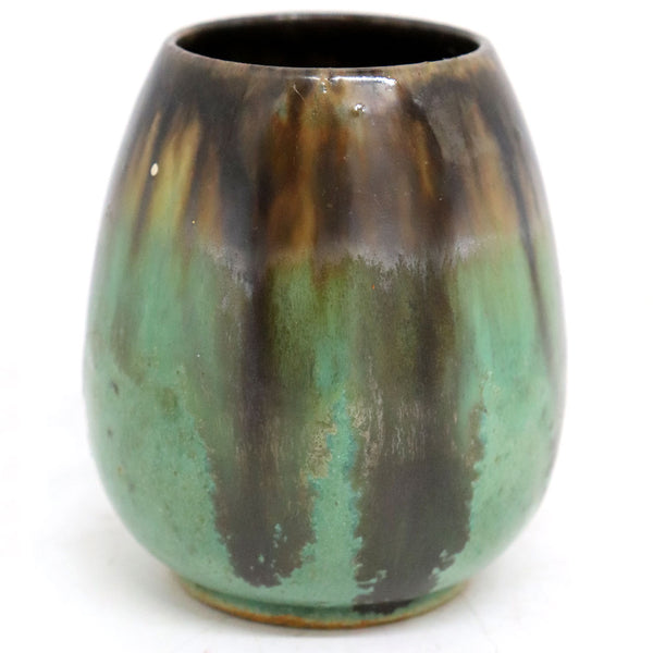 Early American Fulper Vasekraft Green Flambe Pottery Cabinet Vase