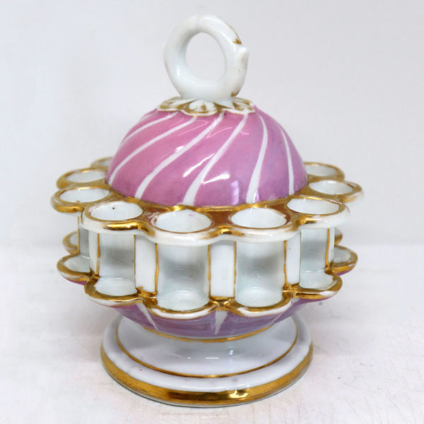 German Porcelain Pink and Gilt Smoker's Stand