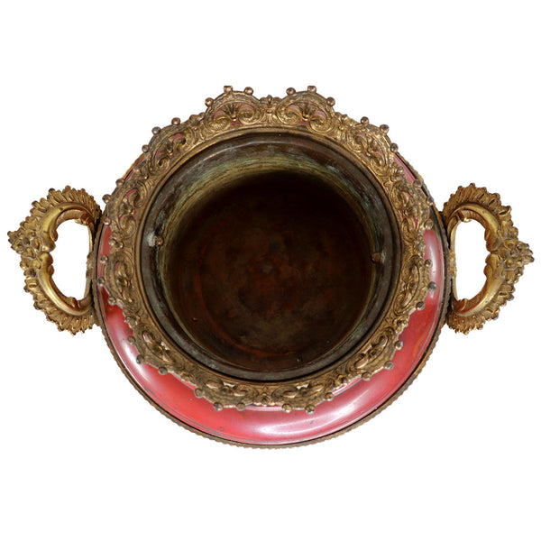 American Gilt Metal and Red Painted Two-Handle Urn Oil Lamp Base