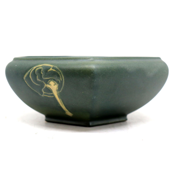 American Roseville Pottery Rosecraft Hexagon Matte Green Low Bowl