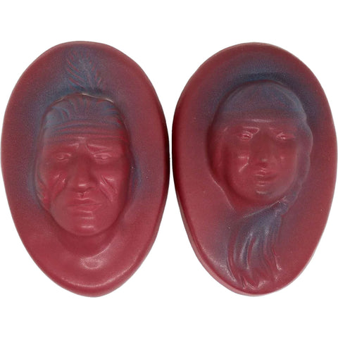 Pair American Van Briggle Pottery Mulberry Native American Portrait Wall Plaques
