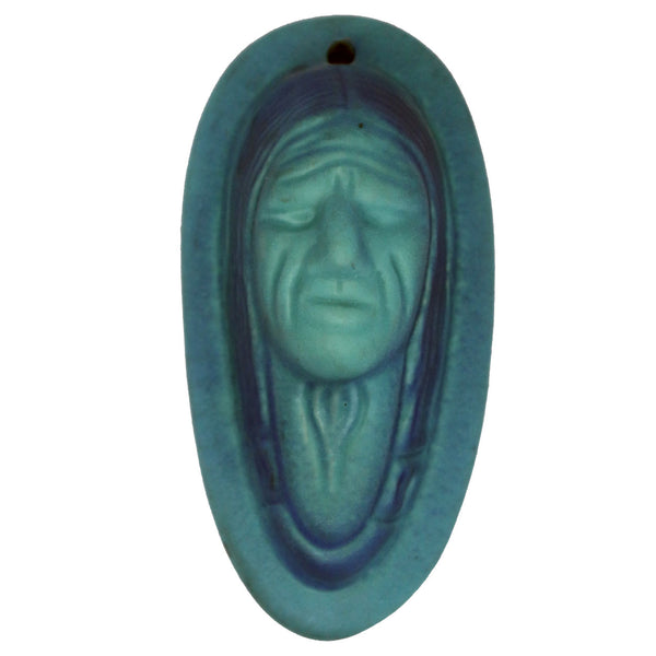 Small American Van Briggle Pottery Ming Blue Native American Head Wall Plaque