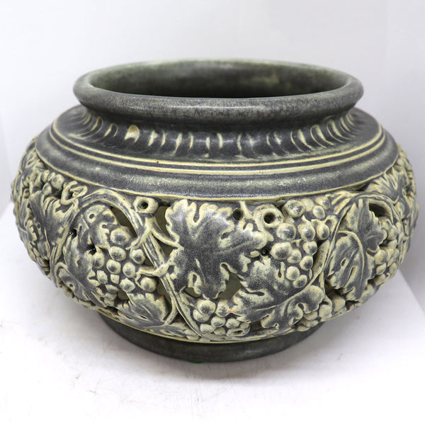 Vintage American Pottery Reticulated Grapevine Bowl / Planter