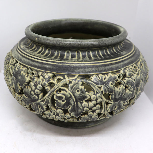 Vintage American Pottery Reticulated Grapevine Bowl / Planter