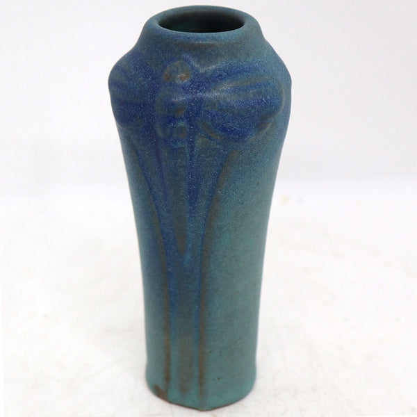 American Anne Van Briggle for Van Briggle Pottery Ming Blue Dragonfly Vase