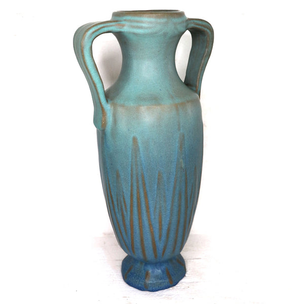 Tall American Van Briggle Pottery King's Blue Yucca Leaves Vase
