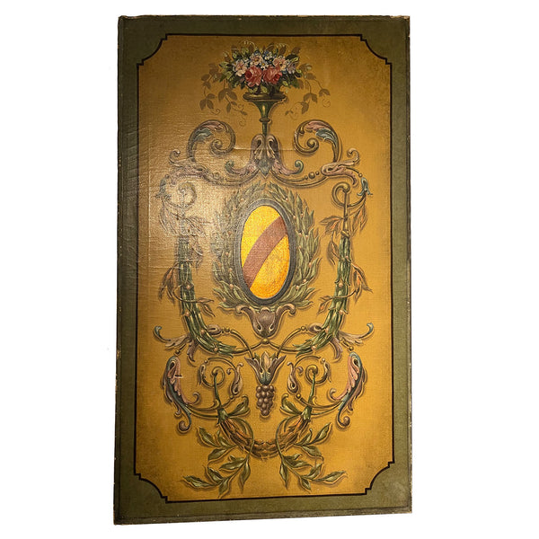 French Oil on Canvas Painting, Neoclassical Armorial Panel