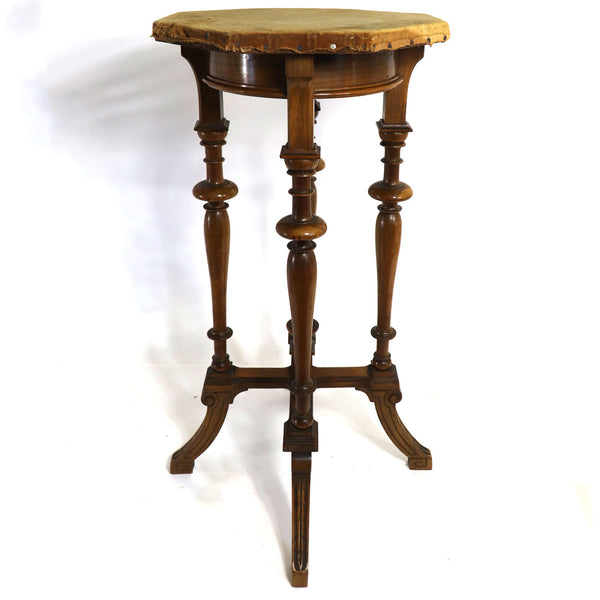 German Walnut Velvet Top Octagonal Plant Stand / Side Table