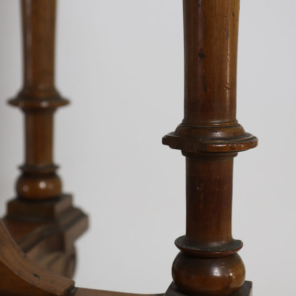 German Walnut Velvet Top Octagonal Plant Stand / Side Table