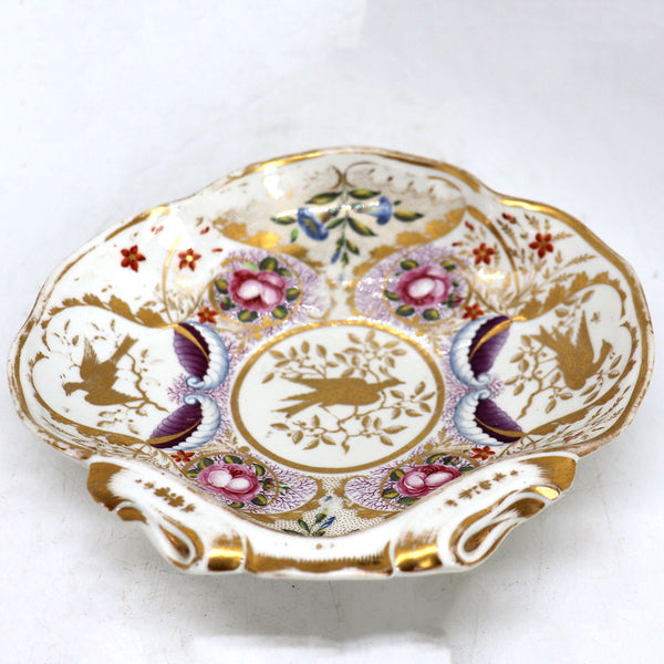 English Regency Gilt Porcelain One-Handle Shell Dessert Dish