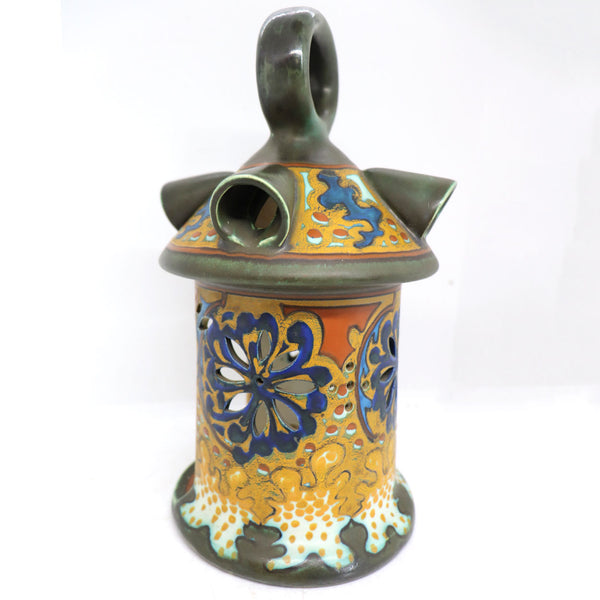 Scarce Dutch PZH Gouda Rhodian Pottery Sana Pattern Candle Lantern
