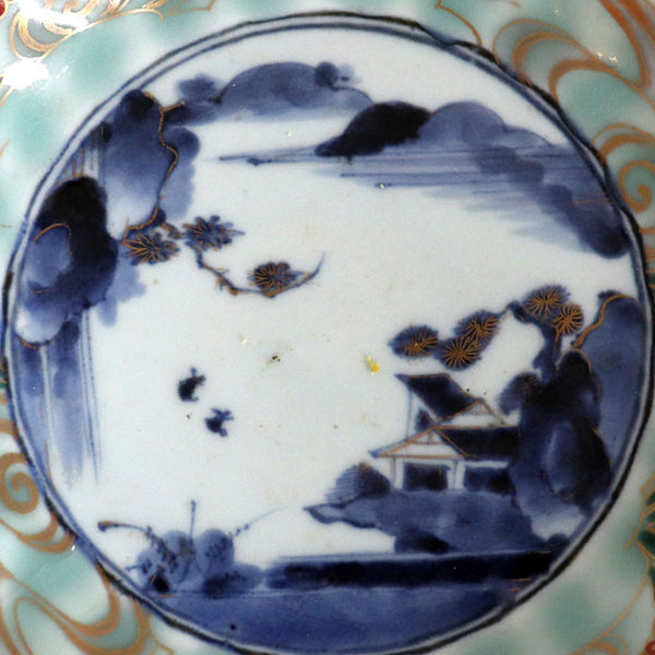 Chinese Qing Porcelain Celadon, Cobalt Blue and White Plate