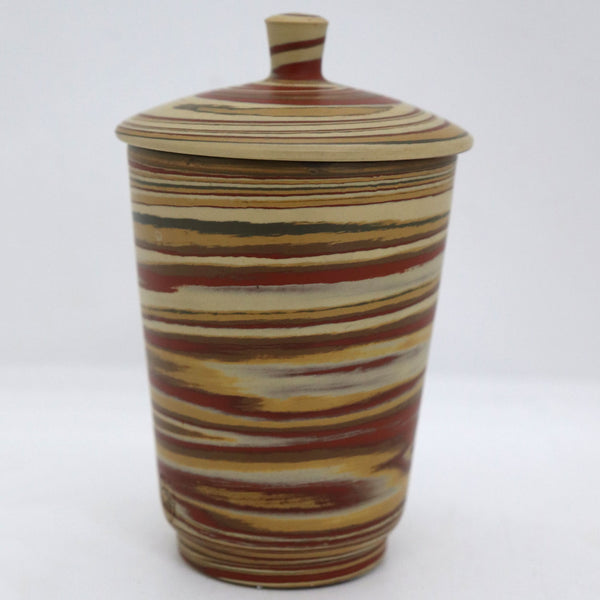 Japanese Yusen II Tokoname Ware Neriage Pottery Marbled Teacup and Lid