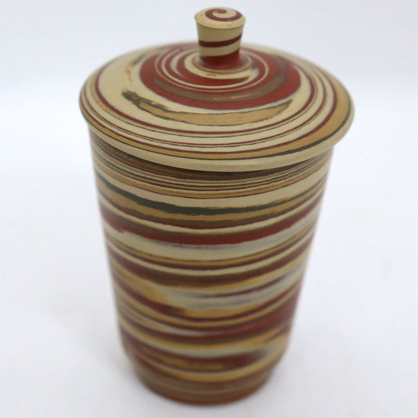 Japanese Yusen II Tokoname Ware Neriage Pottery Marbled Teacup and Lid
