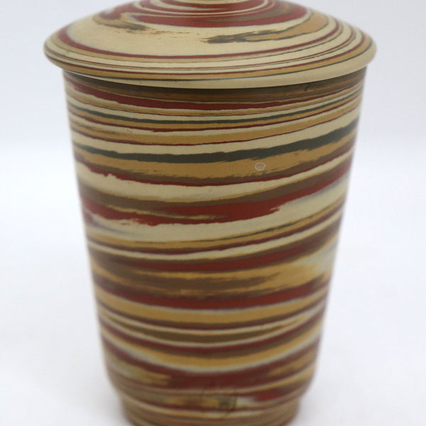 Japanese Yusen II Tokoname Ware Neriage Pottery Marbled Teacup and Lid